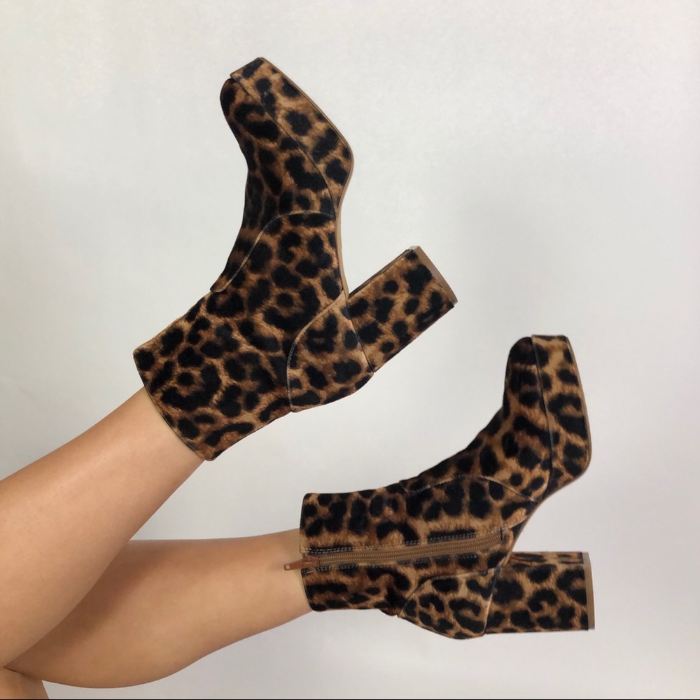 Cheetah print fuzzy platform boots